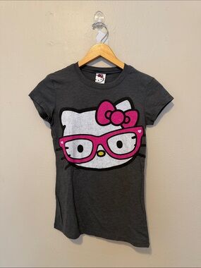 Hello Kitty Charcoal Tee with Hot Pink Bow and Glasses